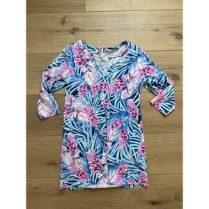 Medium LILLY PULITZER Mr Peacock Blue Tweethearts DAPHNE Tunic Shirt Dress
